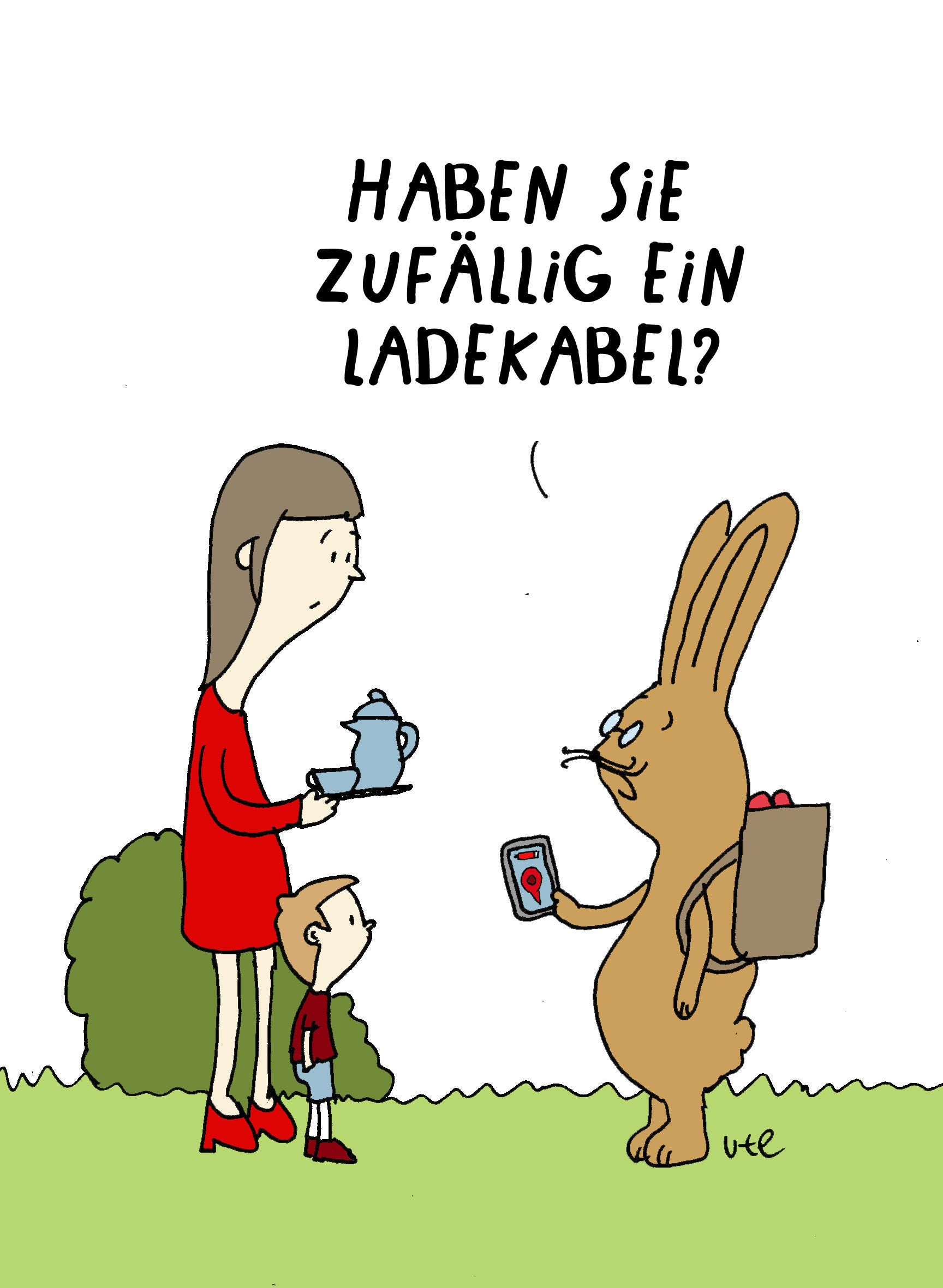 Cartoon Frohe Ostern Osterhase mit Handy