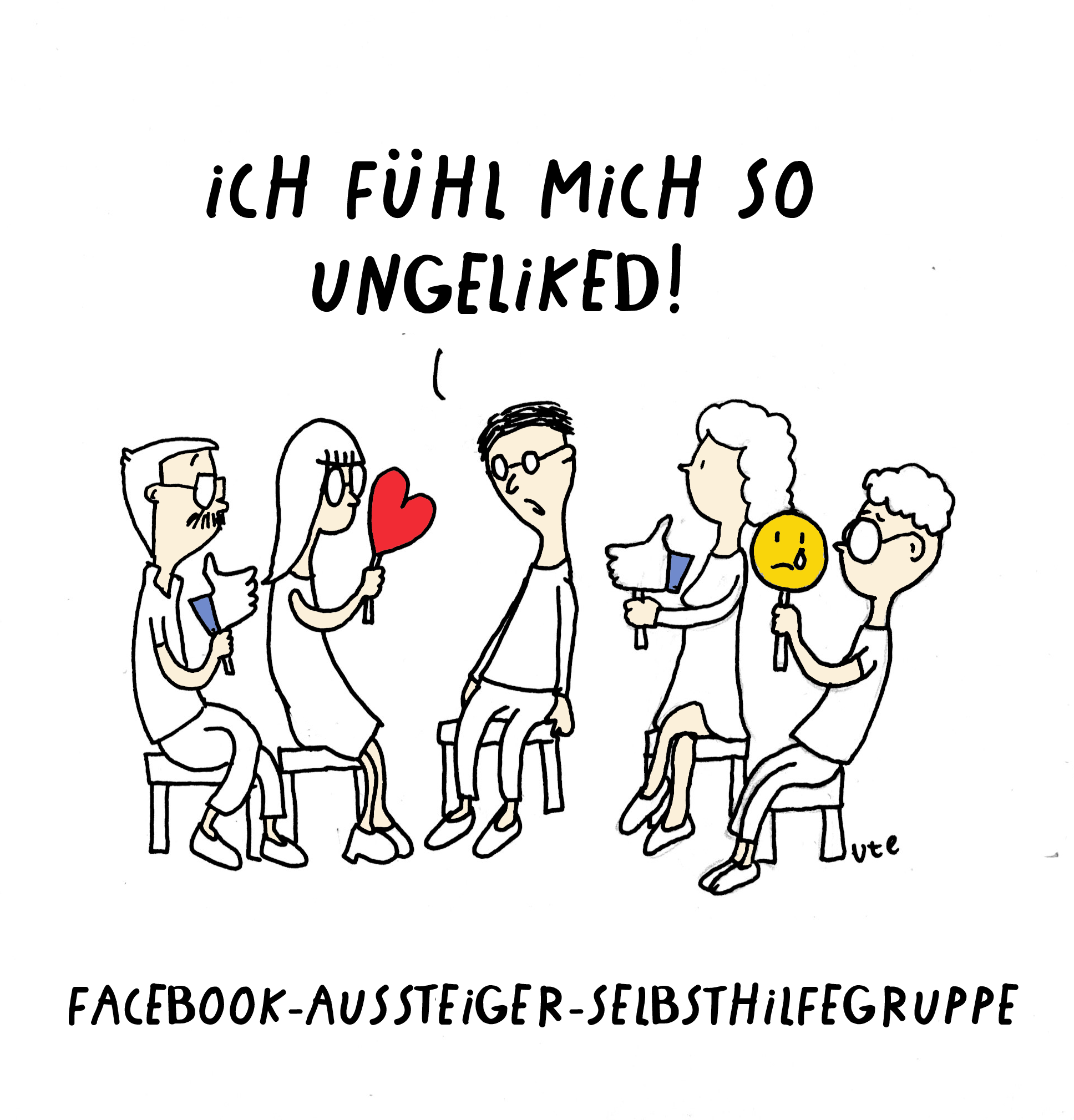Cartoon Selbsthilfegruppe für Facebook Aussteiger