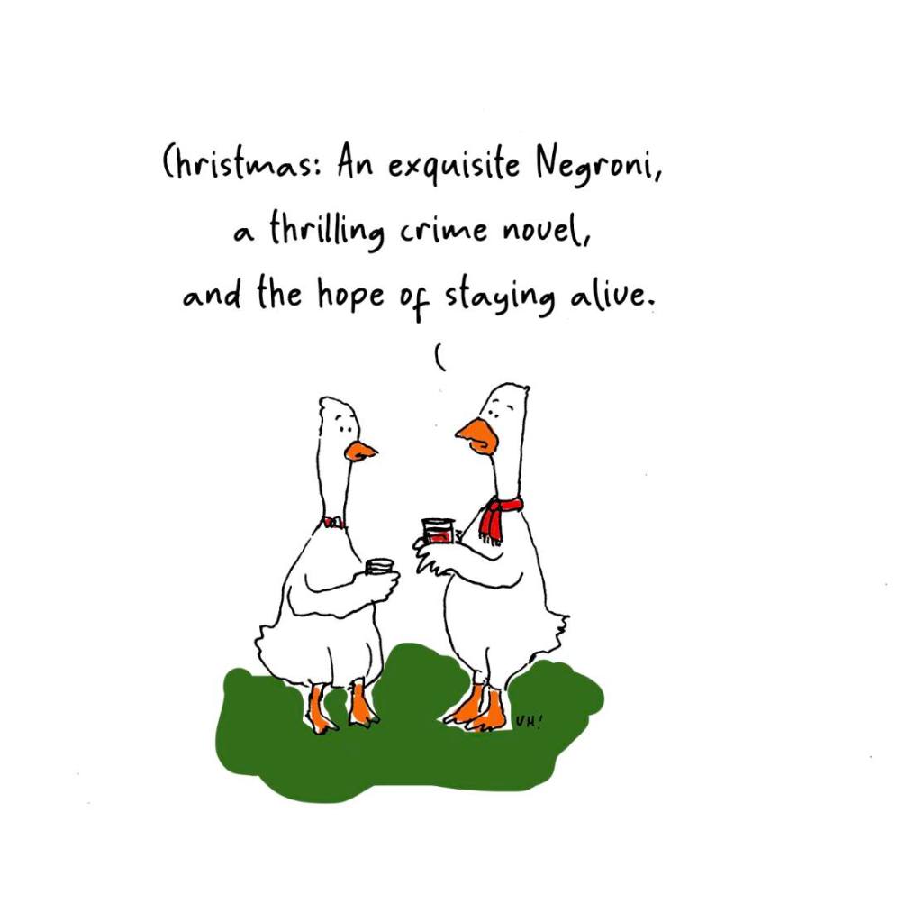 Cartoon two Gooses meet at Christmas