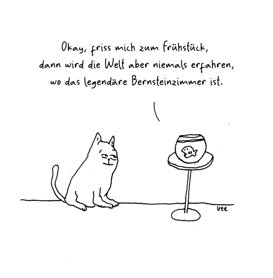 Cartoon Fisch und Katze von Ute Hamelmann