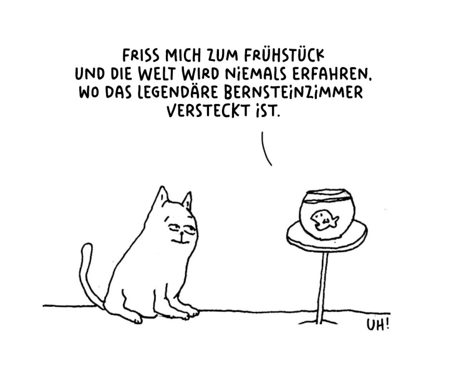 Cartoon Katze und Fisch von Ute Hamelmann
